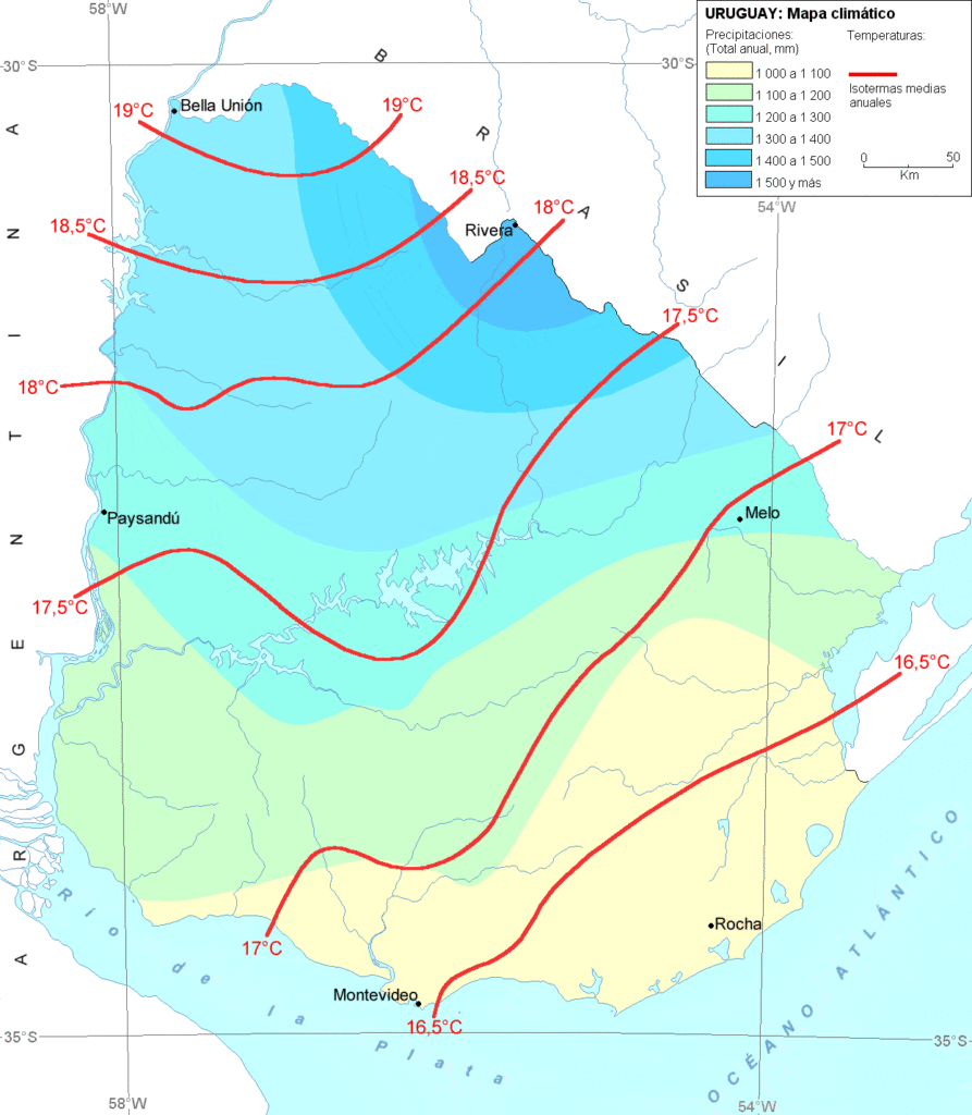 Mapa clima Uruguay