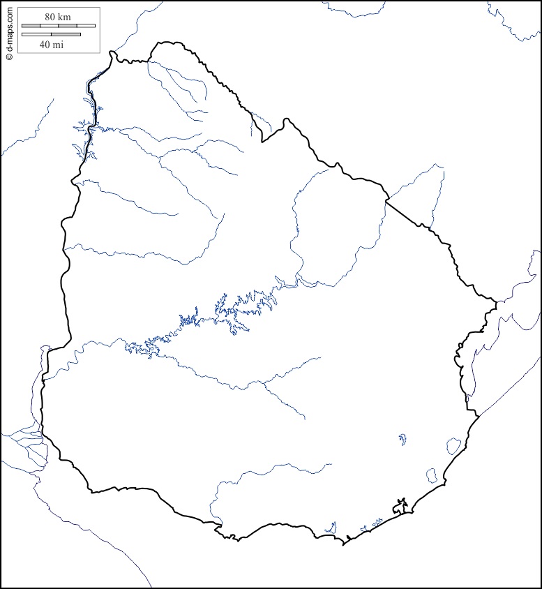 Mapa hidrográfico mudo de Uruguay