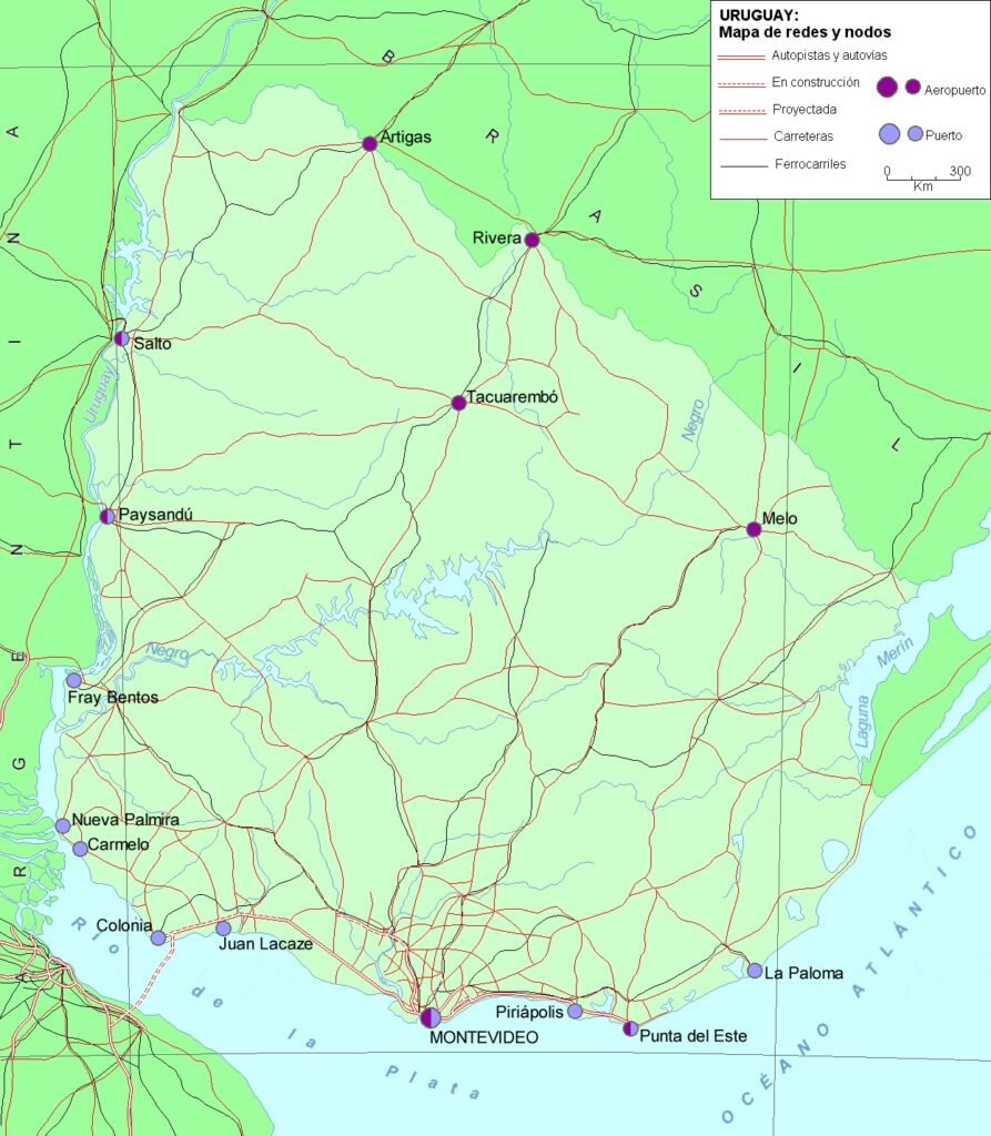 Mapa de redes y nodos Uruguay