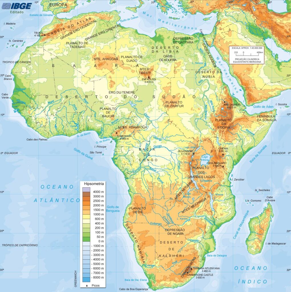 Mapa físico de Africa relieve
